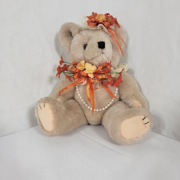 Adjustable Bear Plush 10" With Flowers and Necklace No Tags - Picture 5 of 10